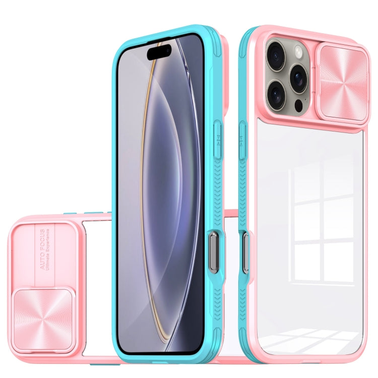 For iPhone 16 Pro Sliding Camshield Acrylic Hybrid TPU Phone Case(Pink Cyan) - iPhone 16 Pro Cases by buy2fix | Online Shopping UK | buy2fix