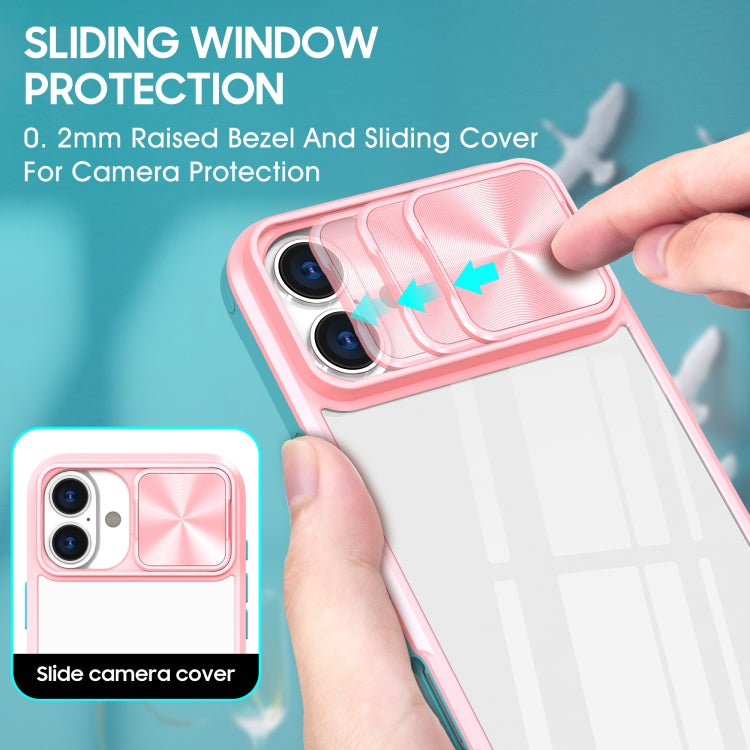 For iPhone 16 Pro Sliding Camshield Acrylic Hybrid TPU Phone Case(Pink Cyan) - iPhone 16 Pro Cases by buy2fix | Online Shopping UK | buy2fix