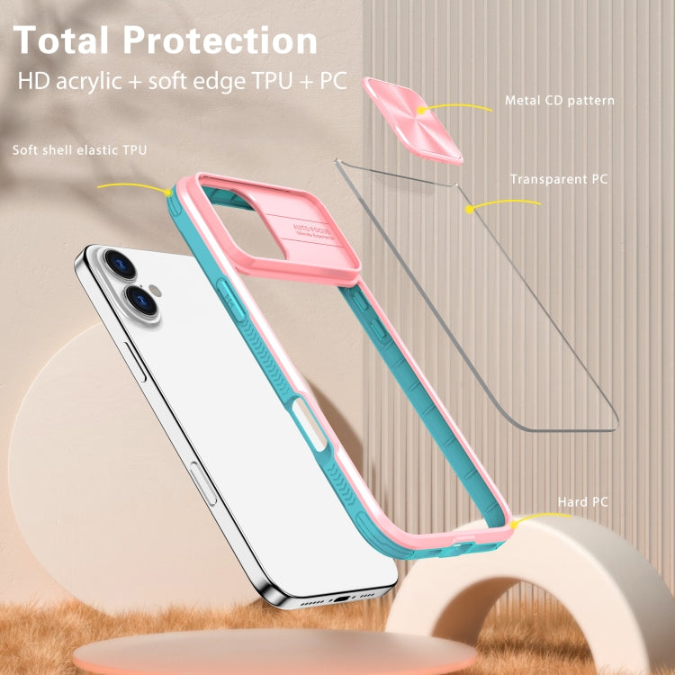 For iPhone 16 Pro Sliding Camshield Acrylic Hybrid TPU Phone Case(Pink Cyan) - iPhone 16 Pro Cases by buy2fix | Online Shopping UK | buy2fix