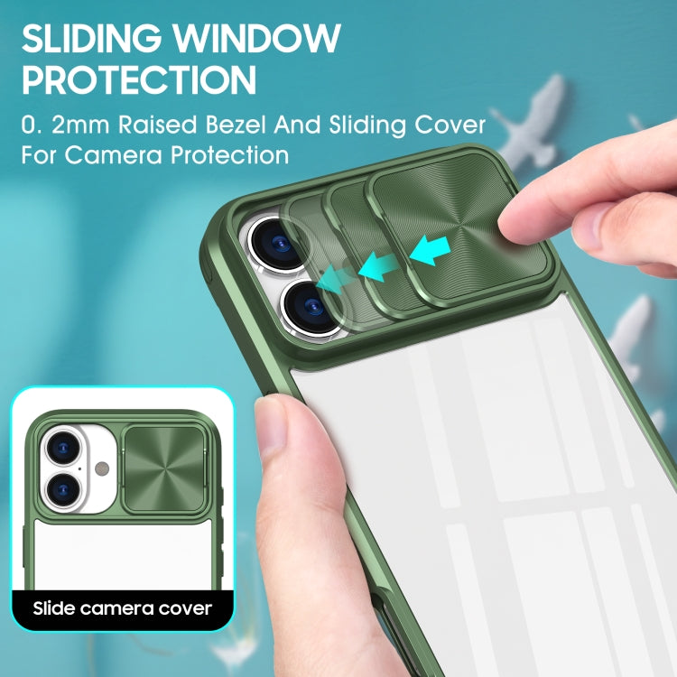 For iPhone 16 Pro Sliding Camshield Acrylic Hybrid TPU Phone Case(Olive Green) - iPhone 16 Pro Cases by buy2fix | Online Shopping UK | buy2fix