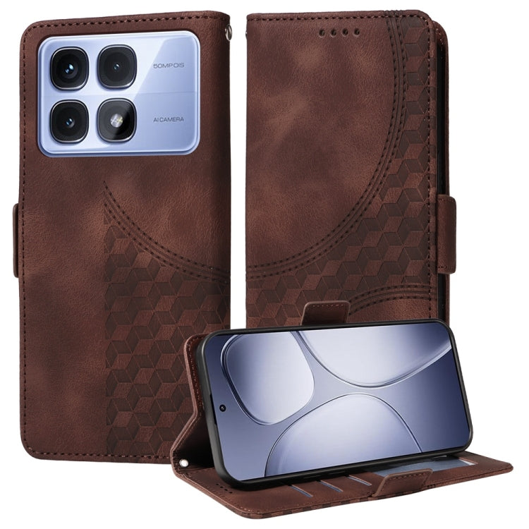 For Redmi K70 Ultra Embossed Rhombus Starry Leather Phone Case(Brown) - Xiaomi Cases by buy2fix | Online Shopping UK | buy2fix