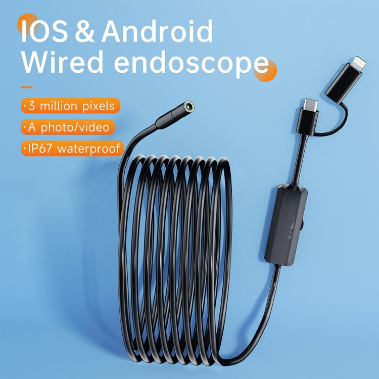 AN112 2 in 1 USB-C / Type-C + 8 Pin Interface 8mm HD Industry Endoscope, Length:5m Hard Tube -  by buy2fix | Online Shopping UK | buy2fix