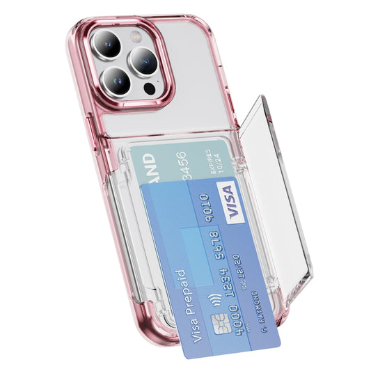 For iPhone 16 Pro Card Holder Acrylic Hybrid TPU Phone Case(Transparent Pink) - iPhone 16 Pro Cases by buy2fix | Online Shopping UK | buy2fix