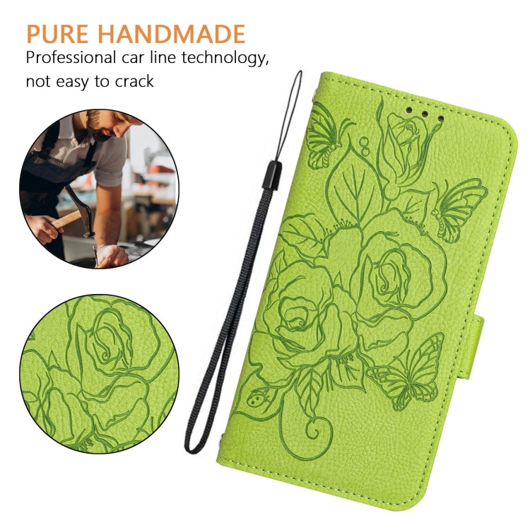 For iPhone 16 Pro Max Embossed Rose RFID Anti-theft Leather Phone Case(Green) - iPhone 16 Pro Max Cases by buy2fix | Online Shopping UK | buy2fix