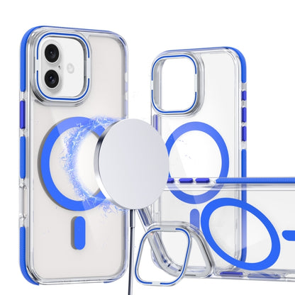 For iPhone 16 Plus Dual-Color Clear Acrylic Hybrid TPU Lens Flip Holder MagSafe Phone Case(Blue) - iPhone 16 Plus Cases by buy2fix | Online Shopping UK | buy2fix