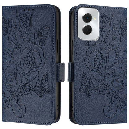 For Motorola Moto G Power 5G 2024 Embossed Rose RFID Anti-theft Leather Phone Case(Dark Blue) - Motorola Cases by buy2fix | Online Shopping UK | buy2fix