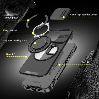 For iPhone 16 Plus Sliding Camshield Ring Holder Phone Case(Black) - iPhone 16 Plus Cases by buy2fix | Online Shopping UK | buy2fix