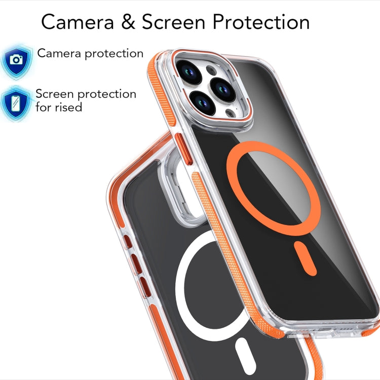 For iPhone 16 Plus Magsafe Dual-Color Transparent Black Lens Holder Phone Case(Orange) - iPhone 16 Plus Cases by buy2fix | Online Shopping UK | buy2fix