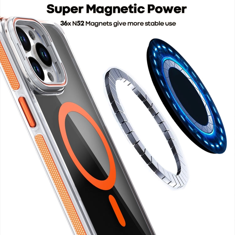 For iPhone 16 Pro Max Magsafe Dual-Color Transparent Black Lens Holder Phone Case(Orange) - iPhone 16 Pro Max Cases by buy2fix | Online Shopping UK | buy2fix