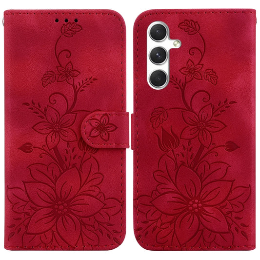 For Samsung Galaxy S25 5G Lily Embossed Leather Phone Case(Red) - Galaxy S25 5G Cases by buy2fix | Online Shopping UK | buy2fix