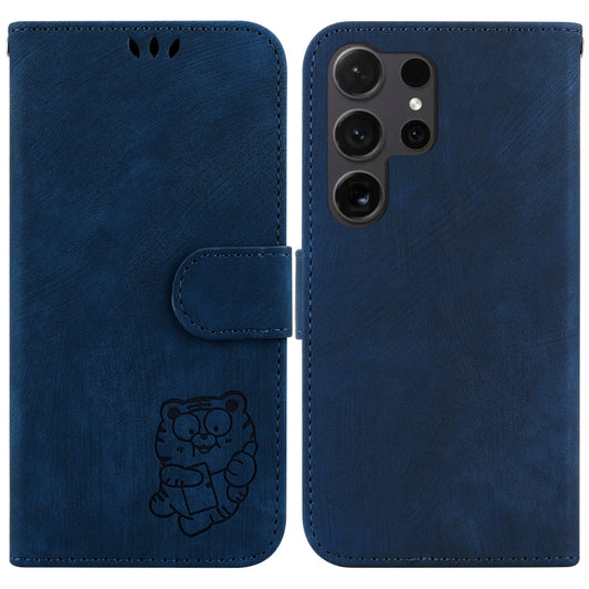 For Samsung Galaxy S25 Ultra 5G Little Tiger Embossed Leather Phone Case(Dark Blue) - Galaxy S24 Ultra 5G Cases by buy2fix | Online Shopping UK | buy2fix