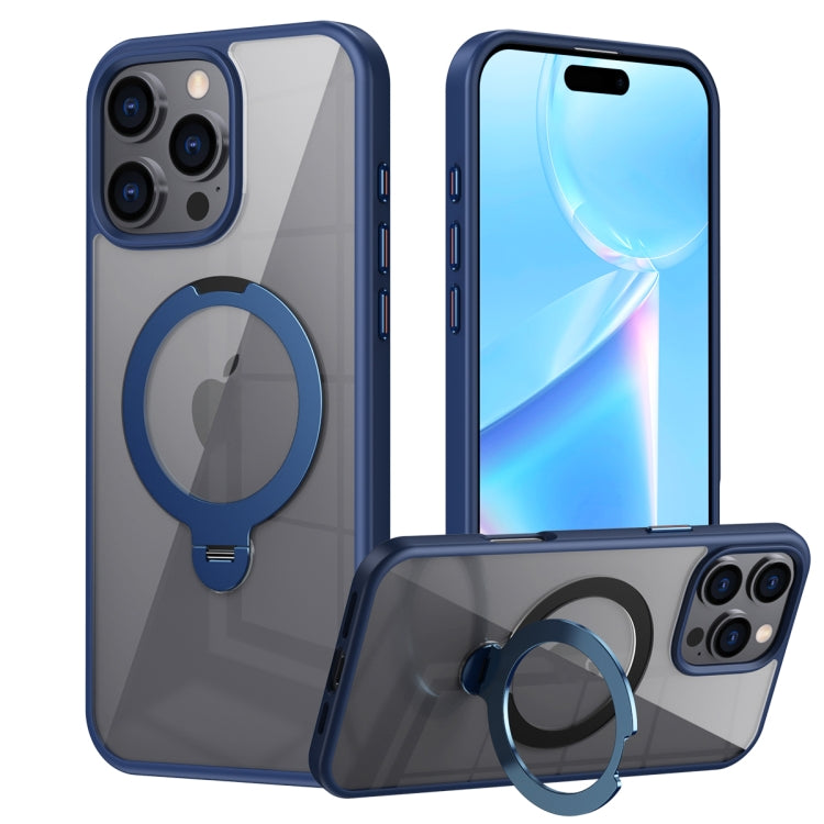 For iPhone 16 Pro Max Transparent MagSafe Magnetic Rotating Ring Holder Phone Case(Blue) - iPhone 16 Pro Max Cases by buy2fix | Online Shopping UK | buy2fix