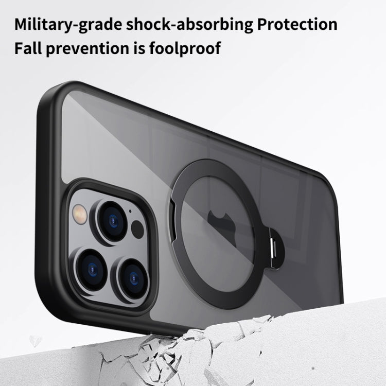 For iPhone 15 Pro Max Transparent MagSafe Magnetic Rotating Ring Holder Phone Case(Grey) - iPhone 15 Pro Max Cases by buy2fix | Online Shopping UK | buy2fix