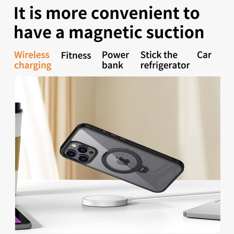 For iPhone 15 Pro Transparent MagSafe Magnetic Rotating Ring Holder Phone Case(Black) - iPhone 15 Pro Cases by buy2fix | Online Shopping UK | buy2fix