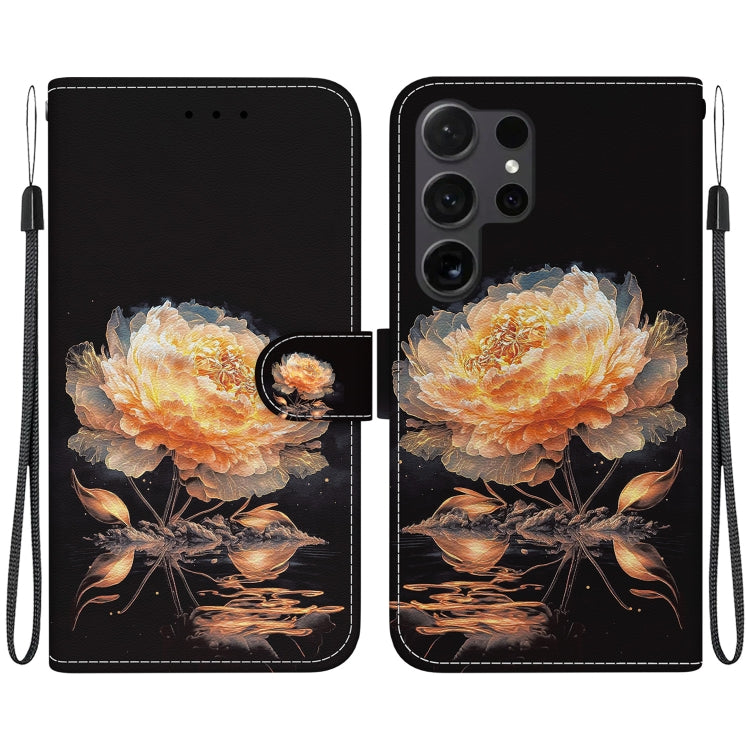 For Samsung Galaxy S25 Ultra 5G Crystal Texture Colored Drawing Leather Phone Case(Gold Peony) - Galaxy S25 Ultra 5G Cases by buy2fix | Online Shopping UK | buy2fix