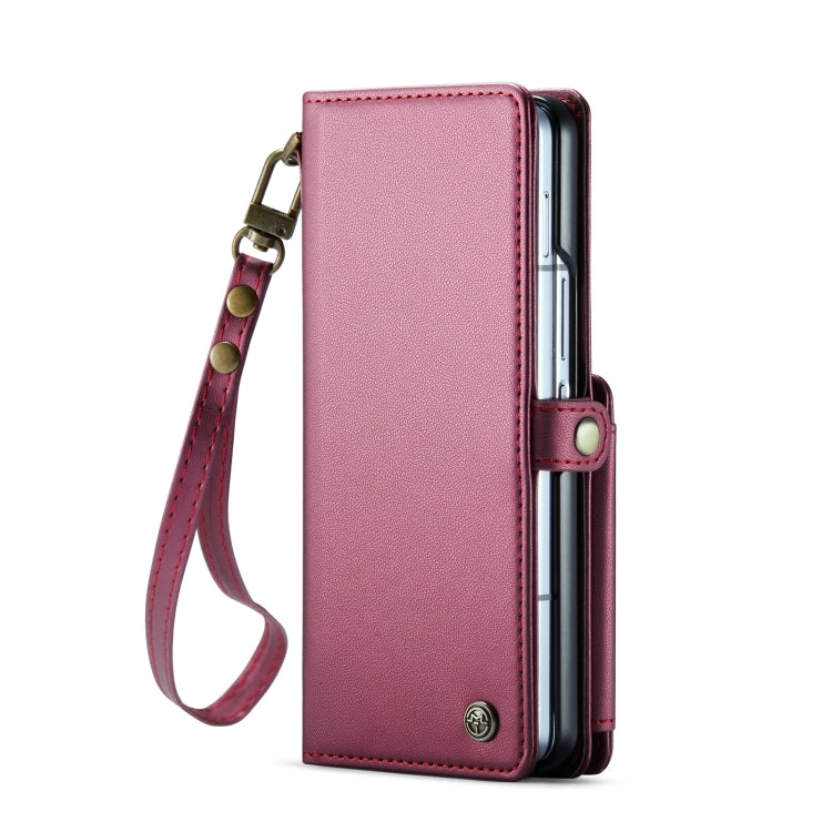 For Samsung Galaxy Z Fold6 5G CaseMe C22 PC+TPU Business Style RFID Anti-theft Lanyard Leather Phone Case with Pen Slot(Wine Red) - Galaxy Z Fold6 5G Cases by CaseMe | Online Shopping UK | buy2fix