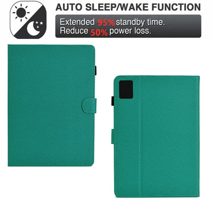 For Lenovo Tab M11 / Xiaoxin Pad 2024 Solid Color Fiber Texture Smart Tablet Leather Case(Lake Green) - Lenovo by buy2fix | Online Shopping UK | buy2fix