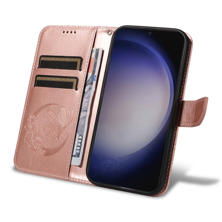 For Samsung Galaxy S25 / S24 5G Swallowtail Butterfly Embossed Leather Phone Case(Rose Gold) - Galaxy S25 5G Cases by buy2fix | Online Shopping UK | buy2fix