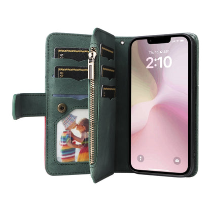 For iPhone SE 2024 Dual-color 9 Card Slots Zipper Wallet Leather Phone Case(Green) - More iPhone Cases by buy2fix | Online Shopping UK | buy2fix