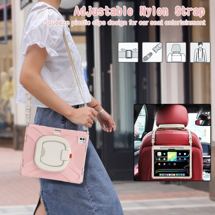 For iPad Pro 13 2024 Silicone Hybrid PC Tablet Case with Holder & Shoulder Strap(Cherry Blossom Pink) - iPad Pro 13 2024 Cases by buy2fix | Online Shopping UK | buy2fix