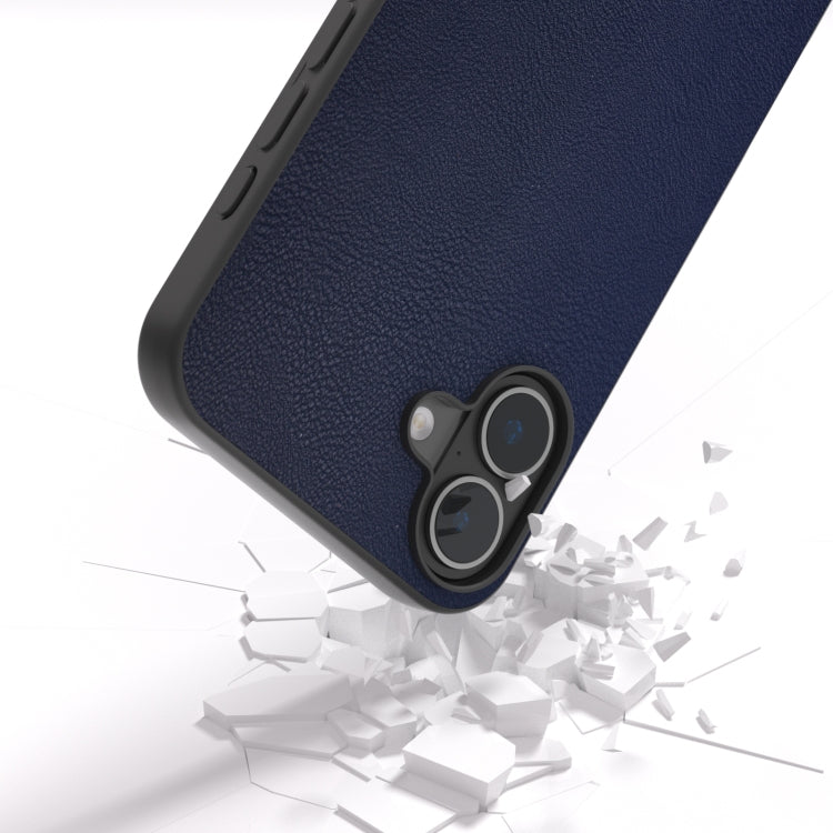 For iPhone 16 PU Leather Black Frame Full Coverage Phone Case(Dark Blue) - iPhone 16 Cases by buy2fix | Online Shopping UK | buy2fix