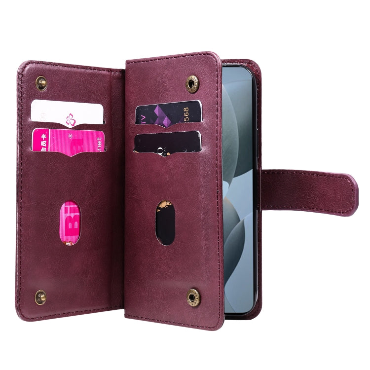 For Redmi K70 Multi-Function Wallet 10 Card Slots Leather Phone Case(Claret) - K70 Cases by buy2fix | Online Shopping UK | buy2fix