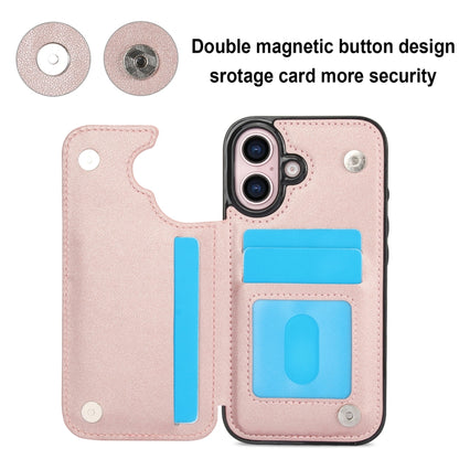 For iPhone 16 Plus Double Buckle Rhombic PU Leather Phone Case(Rose Gold) - iPhone 16 Plus Cases by buy2fix | Online Shopping UK | buy2fix