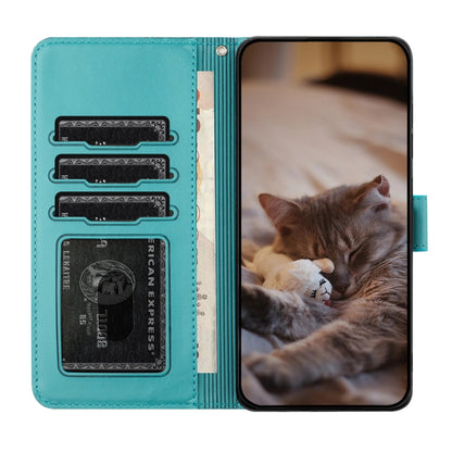 For Samsung Galaxy S25 5G Cat Embossing Pattern Leather Phone Case with Lanyard(Blue) - Galaxy S25 5G Cases by buy2fix | Online Shopping UK | buy2fix