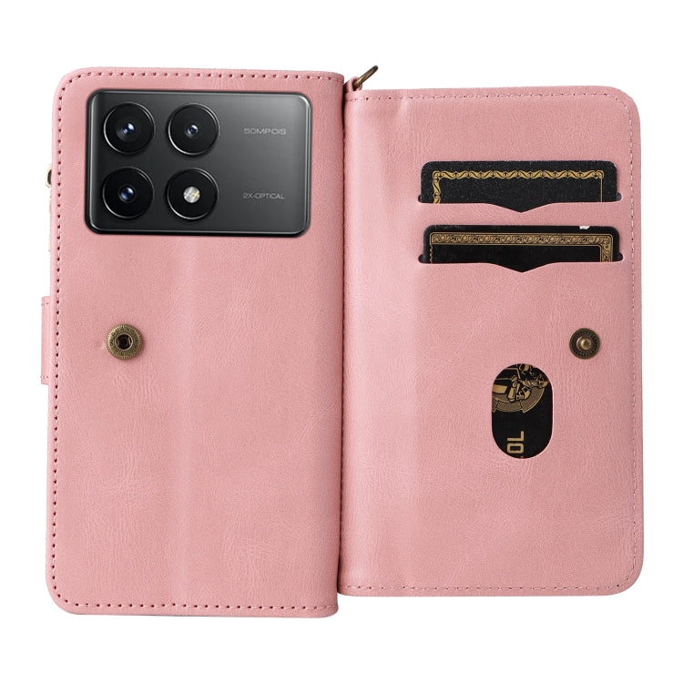 For Xiaomi Poco F6 Pro Skin Feel Multi Card Slots Zipper Wallet Leather Phone Case(Pink) - Xiaomi Cases by buy2fix | Online Shopping UK | buy2fix