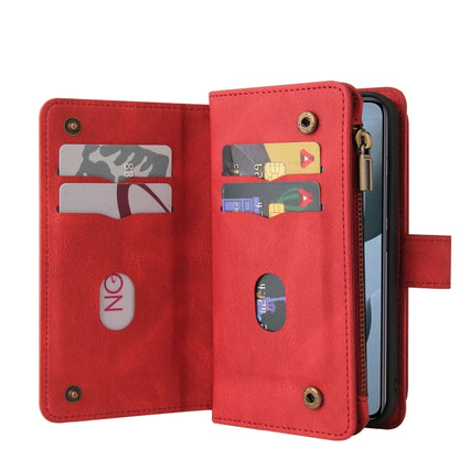 For Xiaomi 14T Skin Feel Multi Card Slots Zipper Wallet Leather Phone Case(Red) - 14T Cases by buy2fix | Online Shopping UK | buy2fix