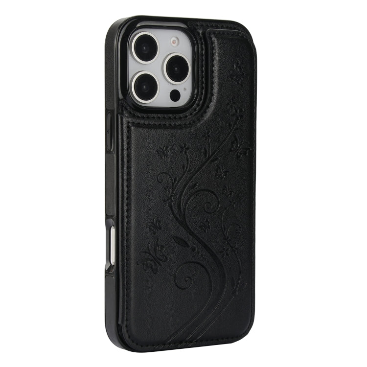 For iPhone 16 Pro Max Double Buckle Butterfly Embossing PU Phone Case(Black) - iPhone 16 Pro Max Cases by buy2fix | Online Shopping UK | buy2fix