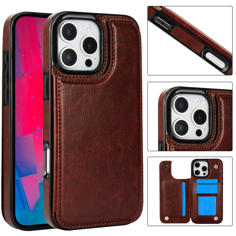 For iPhone 16 Pro Max Double Buckle Crazy Horse Texture PU Phone Case(Brown) - iPhone 16 Pro Max Cases by buy2fix | Online Shopping UK | buy2fix