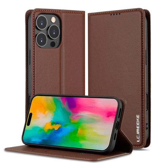 For iPhone 16 Pro LC.IMEEKE L1 Series Frosted Fine Texture PU Phone Case(Brown) - iPhone 16 Pro Cases by LC.IMEEKE | Online Shopping UK | buy2fix