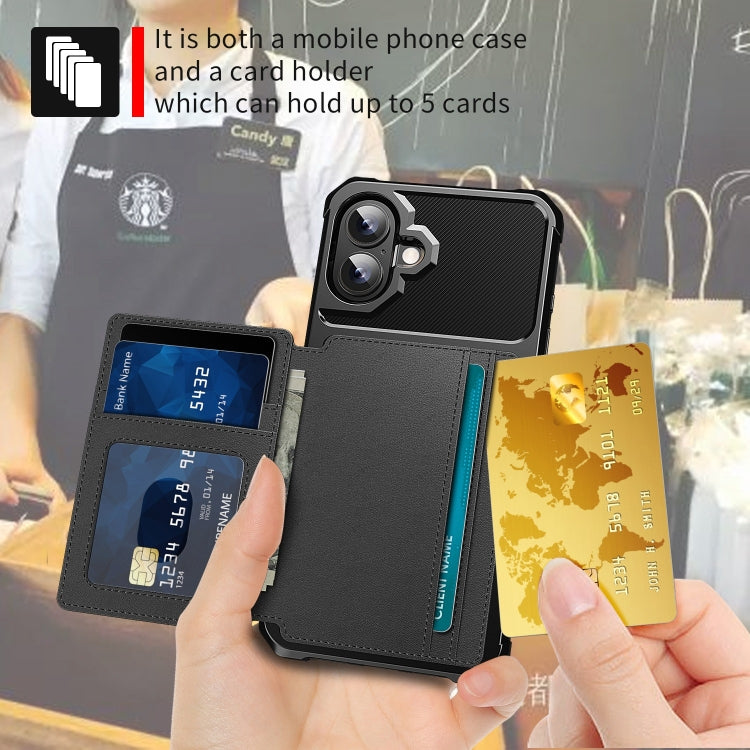 For iPhone 16 Magnetic Wallet Card Bag Leather Phone Case(Black) - iPhone 16 Cases by buy2fix | Online Shopping UK | buy2fix