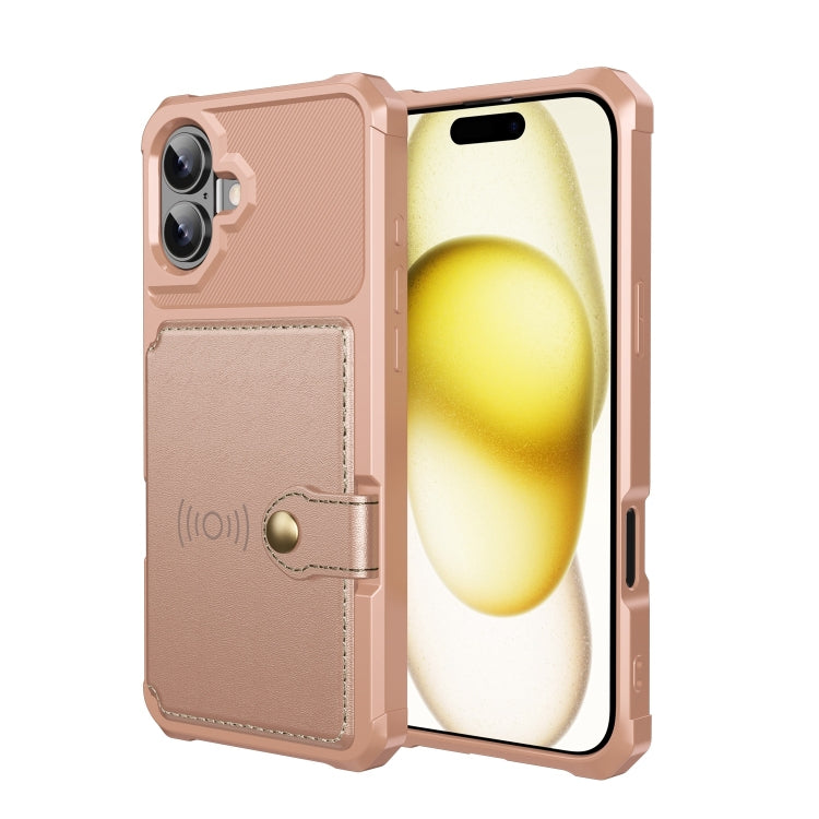 For iPhone 16 Magnetic Wallet Card Bag Leather Phone Case(Rose Gold) - iPhone 16 Cases by buy2fix | Online Shopping UK | buy2fix