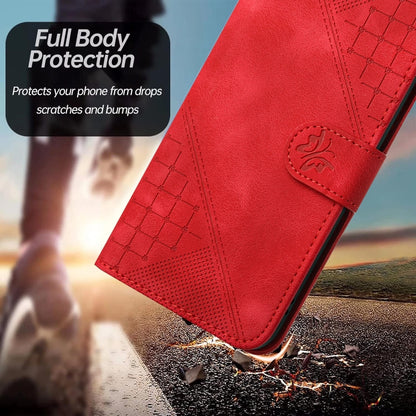 For Motorola Moto G Play 4G 2024 YX0080 Grid Butterfly Embossed Pattern Flip Leather Phone Case with Lanyard(Red) - Motorola Cases by buy2fix | Online Shopping UK | buy2fix