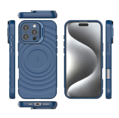 For iPhone 16 Pro Max Lens Frame Bracket Corrugated MagSafe Phone Case(Dark Blue) - iPhone 16 Pro Max Cases by buy2fix | Online Shopping UK | buy2fix