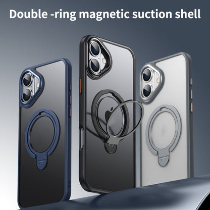 For iPhone 16 Double Ring MagSafe Magnetic Holder Phone Case(Matte Grey) - iPhone 16 Cases by buy2fix | Online Shopping UK | buy2fix