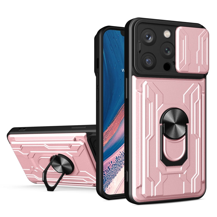 For iPhone 16 Pro Sliding Camshield TPU+PC Phone Case with Card Slot(Rose Gold) - iPhone 16 Pro Cases by buy2fix | Online Shopping UK | buy2fix