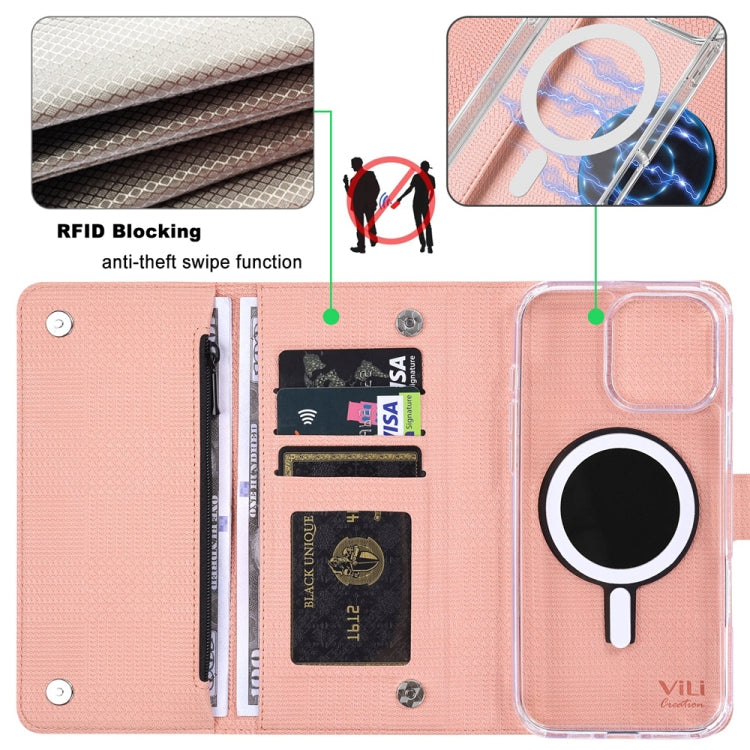 For Samsung Galaxy S24 5G ViLi GHB-C Series RFID MagSafe Magnetic Flip Leather Phone Case(Pink) - Galaxy S24 5G Cases by ViLi | Online Shopping UK | buy2fix