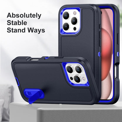 For iPhone 16 Pro Max Rugged PC + Silicone Phone Case with Holder(Dark Blue+Royal Blue) - iPhone 16 Pro Max Cases by buy2fix | Online Shopping UK | buy2fix