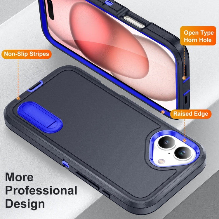 For iPhone 16 Rugged PC + Silicone Phone Case with Holder(Dark Blue+Royal Blue) - iPhone 16 Cases by buy2fix | Online Shopping UK | buy2fix