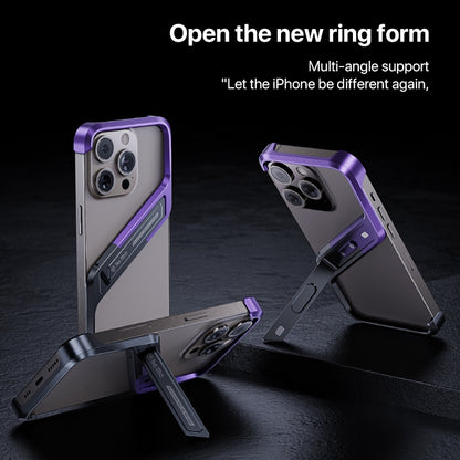 For iPhone 14 S-shaped Stand Frameless Metal Phone Case(Black Purple) - iPhone 14 Cases by buy2fix | Online Shopping UK | buy2fix