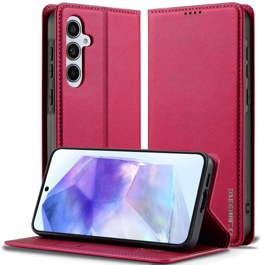 For Samsung Galaxy S25 5G LC.IMEEKE L1 Series Frosted Fine Texture PU Phone Case(Red) - Galaxy S25 5G Cases by LC.IMEEKE | Online Shopping UK | buy2fix