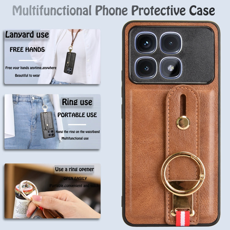 For Redmi K70 Ultra Wristband Leather Back Phone Case(Brown) - Xiaomi Cases by buy2fix | Online Shopping UK | buy2fix