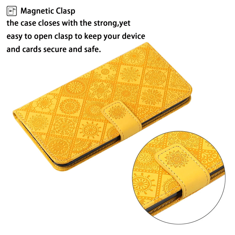 For Samsung Galaxy S25 5G Ethnic Style Embossed Pattern Leather Phone Case(Yellow) - Galaxy S25 5G Cases by buy2fix | Online Shopping UK | buy2fix