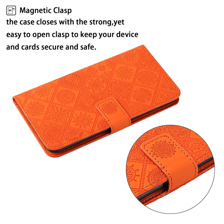 For Samsung Galaxy S25 5G Ethnic Style Embossed Pattern Leather Phone Case(Orange) - Galaxy S25 5G Cases by buy2fix | Online Shopping UK | buy2fix