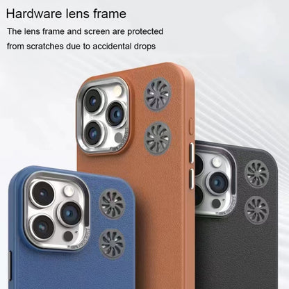 For iPhone 16 Pro Max Leather Textured Fan Hollow Cooling MagSafe Magnetic Phone Case(Blue) - iPhone 16 Pro Max Cases by buy2fix | Online Shopping UK | buy2fix