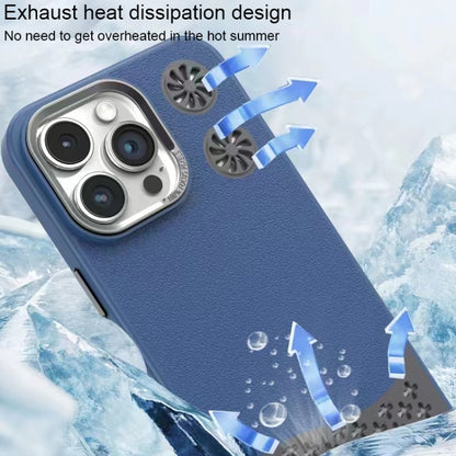 For iPhone 16 Pro Max Leather Textured Fan Hollow Cooling MagSafe Magnetic Phone Case(Blue) - iPhone 16 Pro Max Cases by buy2fix | Online Shopping UK | buy2fix