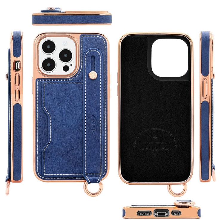 For iPhone 16 Pro VIETAO Card Slot Wristband Phone Case with Lanyard(Blue) - iPhone 16 Pro Cases by VIETAO | Online Shopping UK | buy2fix